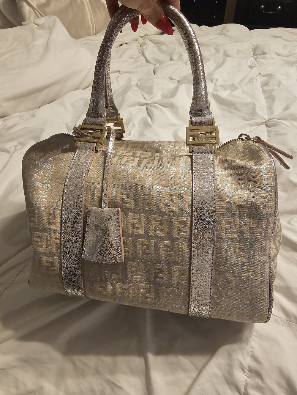 FENDI 2000-2010 Zucchino Canvas Shine Bauletto Forever Boston Bag - Picture 7 of 13